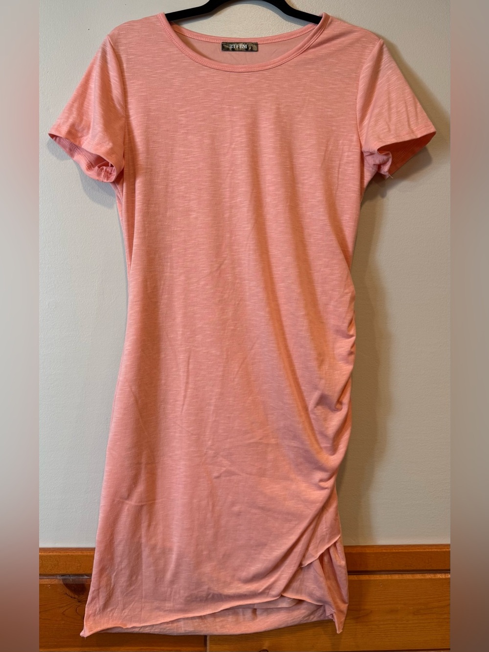 BTFBM Coral Pink Short Sleeve Ruched Bodycon Midi Dress Women's Medium